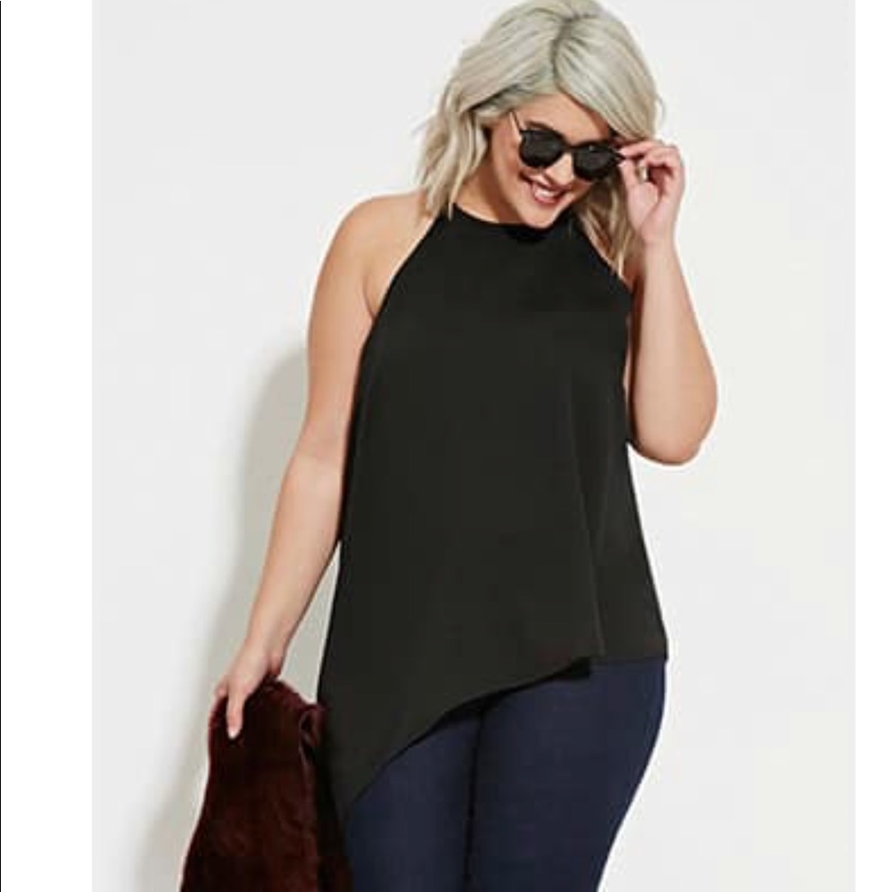 Black asymmetrical sleeveless cape back top